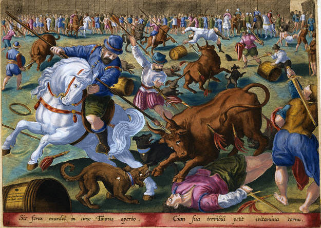 A Mass Bullfight in an Enclosure by Johannes Stradanus