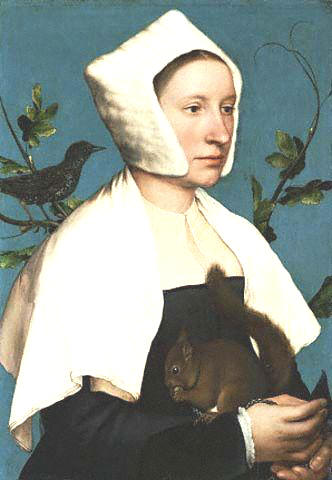 A Lady with a Squirrel and a Starling by Han Holbein the Younger 1526-1528