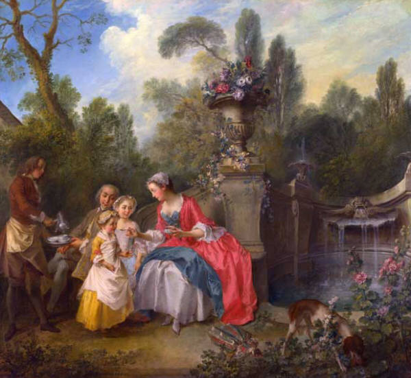 A Lady in a Garden taking Coffee with some Children by Nicolas Lancret