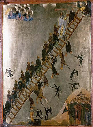 monks climbing a ladder to God