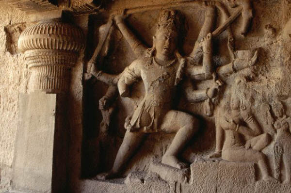 Relief sculpture of Shiva's dance in the elephant skin
