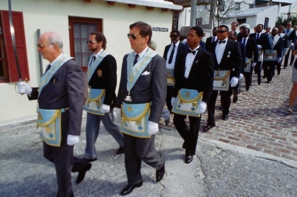 Free masons in ceremonial costume, parade