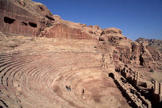 A Roman amphitheater stands in the Nabatean city of Petra, Jordan