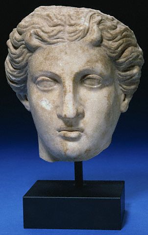 Roman Marble Head of a Goddess. Circa 2nd Century A.D.