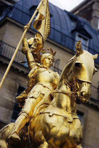 Close-Up View of Gilt Bronze Equestrian Statue of Joan of Arc