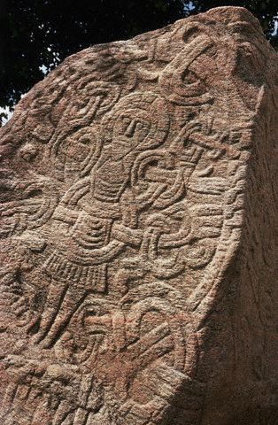 The Jelling stone from Jutland, it depicts Christ on the cross, 10th century