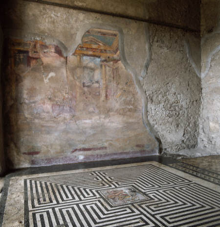 Fresco Fragments in the House of the Labyrinth at Pompeii