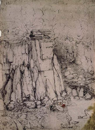 Stream Running Through a Rocky Ravine by Leonardo da Vinci