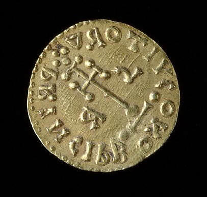 Cross on the Recto of an Ancient European Portrait Coin With the Bust of a Bearded King