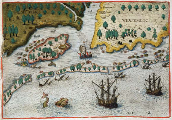 The English Arriving in Virginia by Theodor de Bry after John White 16th c