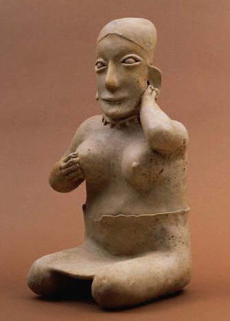 Native Central American Sculpture of a Seated Female Figure