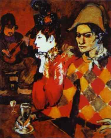 In 'Lapin Agile' or Harlequin with a Glass by Pablo Picasso. 1905