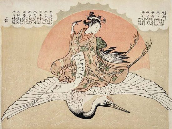 Courtesan Hinazuru on Crane Attributed to Suzuki Harunobu