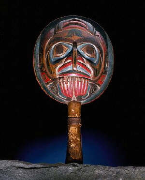 Tsimshian Shaman Rattle with Carved Hawk Face