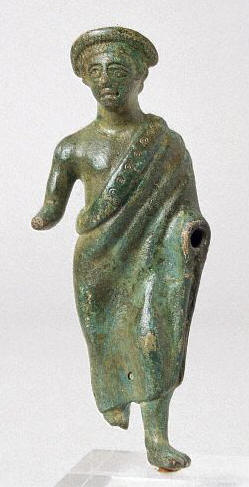 Etruscan bronze male figure wearing a toga third century B.C. 