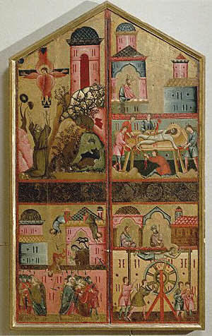 Altarpiece Stories of Four Saints by School of Guido da Siena 13th 