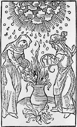 Witches Standing At Cauldron . 1500