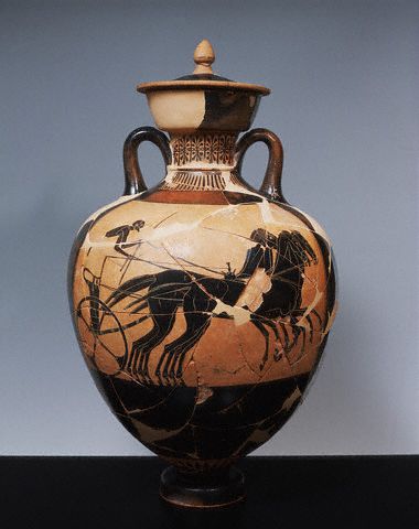 Greek Attic Black-Figure Amphora With Horse-Drawn Chariot  470 B.C.
