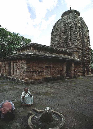 Pilgrims pray to a sahashra linga